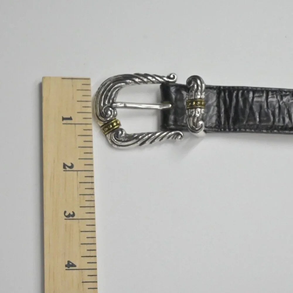 Vtg BRIGHTON Belt Womens Size L/34 Black Croc Embossed Leather Mix Metal Buckle - Picture 9 of 10